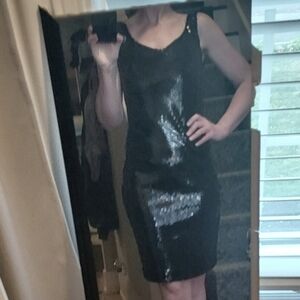 EUC 1960s classic black sequin cocktail dress scoop back size 8 made in USA